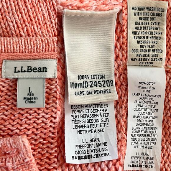 LL Bean Womens Peach Cardigan Sweater Thick Cotton Large - Picture 8 of 8